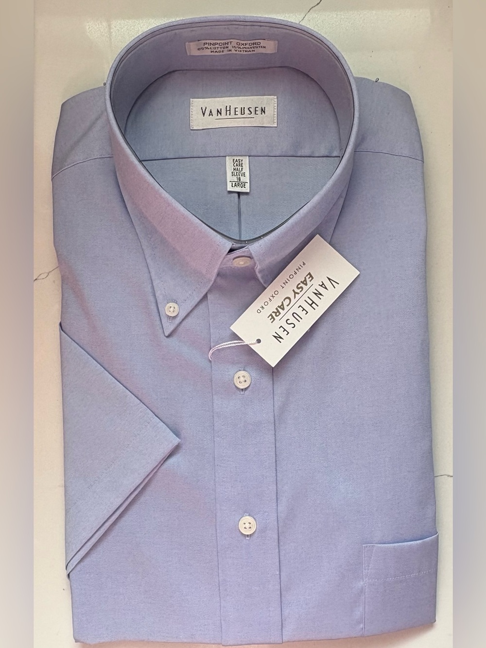 Van Heusen Men’s Light Blue Short-Sleeve Button-Down Dress Shirt Size-Large-NWT